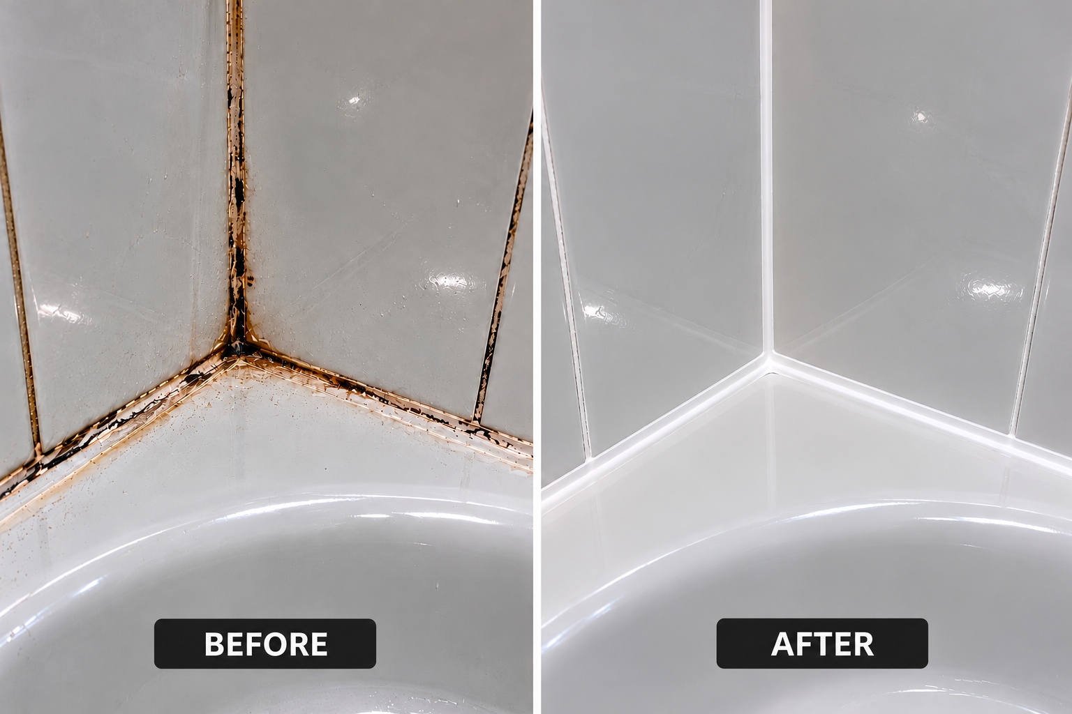 Grout and silicone repair, before and after